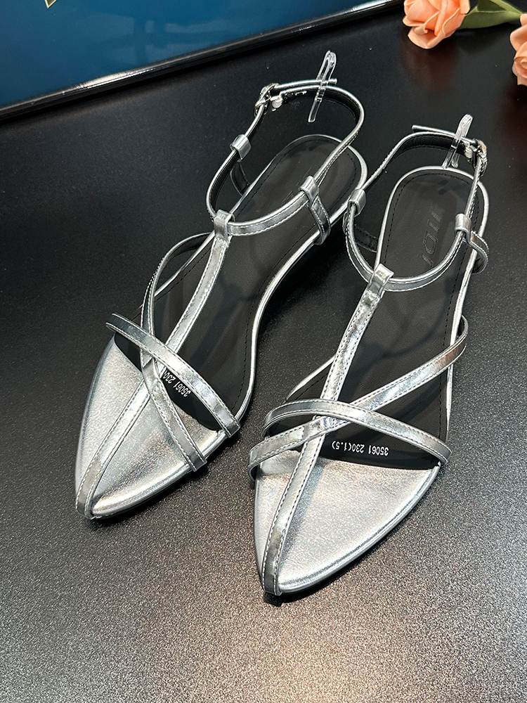 Summer 2025 Open-Toe One-Strap High-Heeled Sandals for Women, Pointed Toe Design, Thin Straps, Perfect for Skirts and Dresses