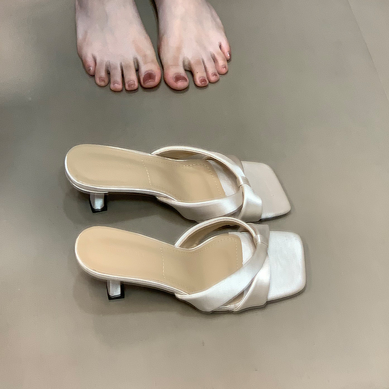 Summer 2025 Slim-Heeled French-Style Square-Toe Sandals - Chic High-Heeled Slides for Effortless Elegance