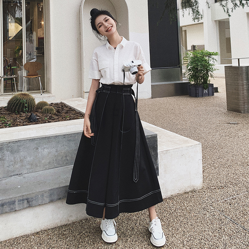 Summer 2025 Women's Commuter Style White Shirt and High-Waisted Long Skirt Two-Piece Set - Elegant Casual Fashion