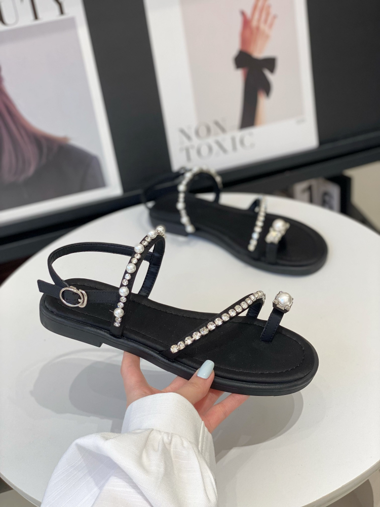 Summer 2025 Women's Diamond Pearl Toe-Post Sandals - Soft-Sole Thong Sandals, Stylish Beach Roman Shoes