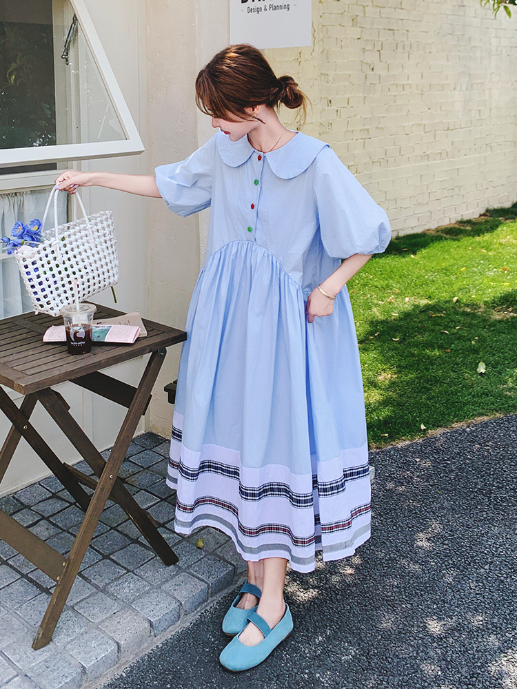 Summer 2025 Women's Puff Dress with Unique Bubble Sleeves and Doll Collar - Cute Gentle Style Long Dress