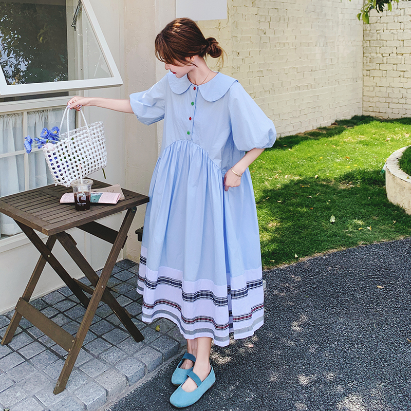 Summer 2025 Women's Puff Dress with Unique Bubble Sleeves and Doll Collar - Cute Gentle Style Long Dress
