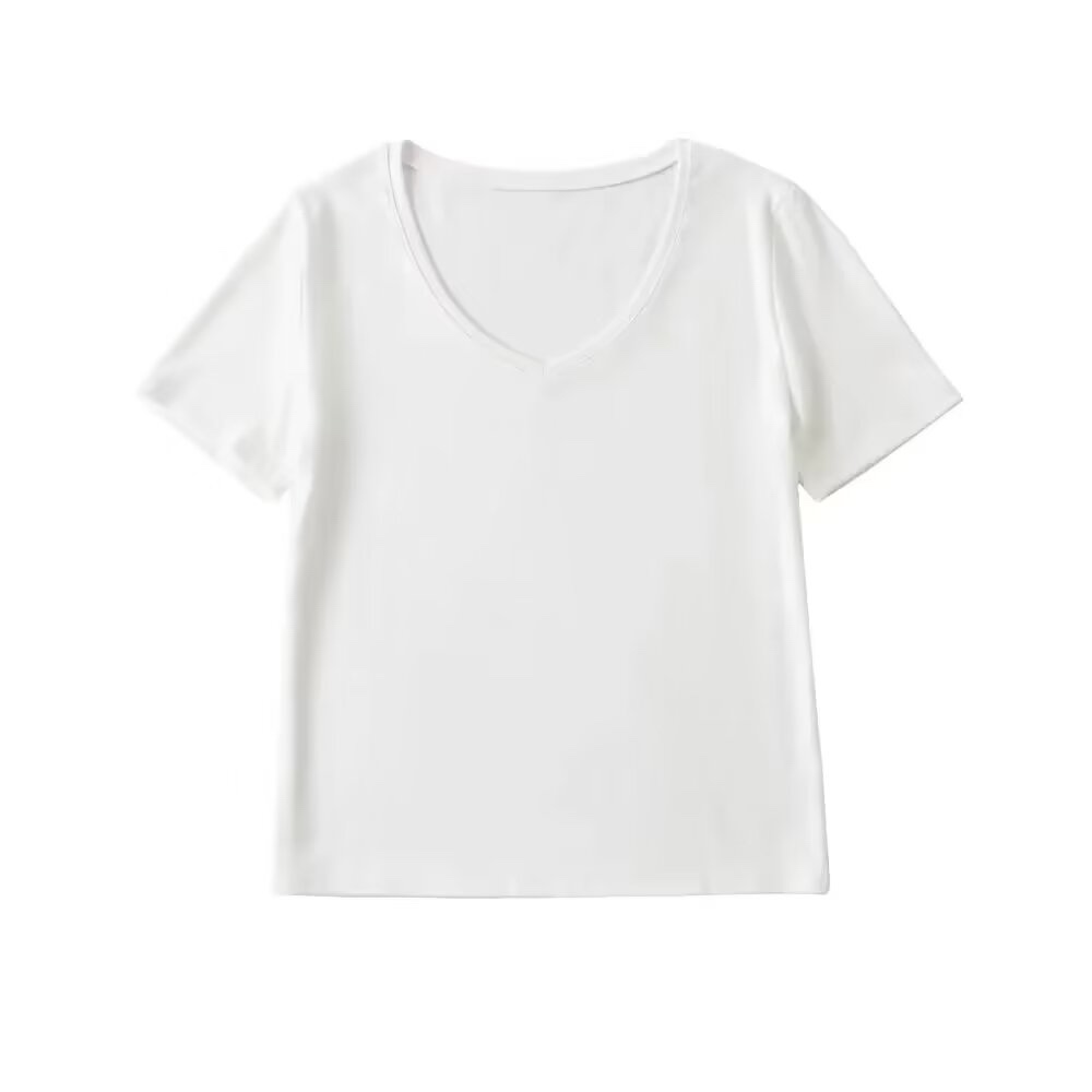 Summer 2025 Women's White V-Neck Short-Sleeve T-Shirt, Loose Fit Basic Top for Effortless Casual Style Summer 2025 Women's White V-Neck Short-Sleeve T-Shirt, Loose Fit Basic Top for Effortless Casual Style