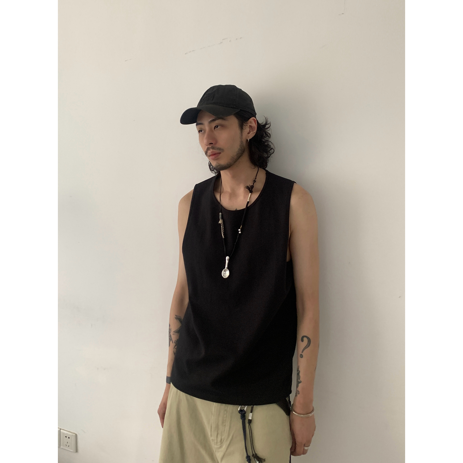 Summer American Vintage Wide Round Neck Sleeveless T-Shirt for Men and Women - Casual Loose Solid Color Top, 90s Style