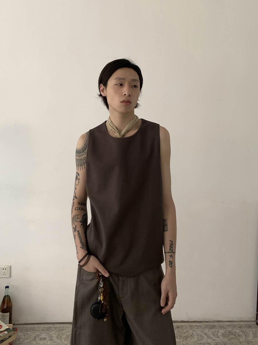 Summer American Vintage Wide Round Neck Sleeveless T-Shirt for Men and Women - Casual Loose Solid Color Top, 90s Style Summer American Vintage Wide Round Neck Sleeveless T-Shirt for Men and Women - Casual Loose Solid Color Top, 90s Style