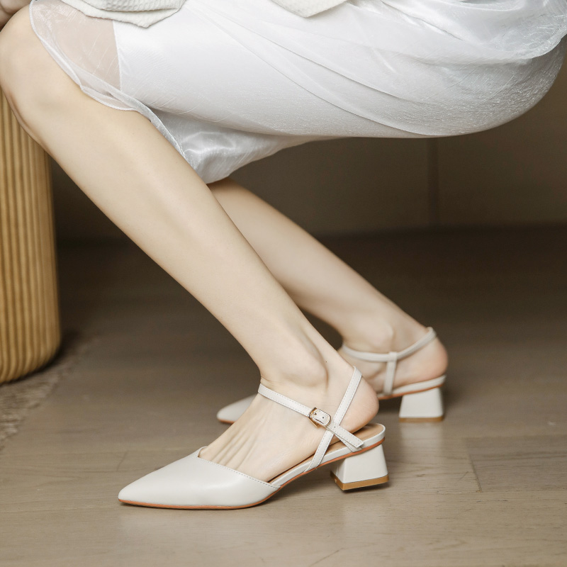 Summer Baotou Backless Sandals for Women - 3CM Chunky Heel, Minimalist Nude One-Strap Design, Retro 2025 Style Summer Baotou Backless Sandals for Women - 3CM Chunky Heel, Minimalist Nude One-Strap Design, Retro 2025 Style