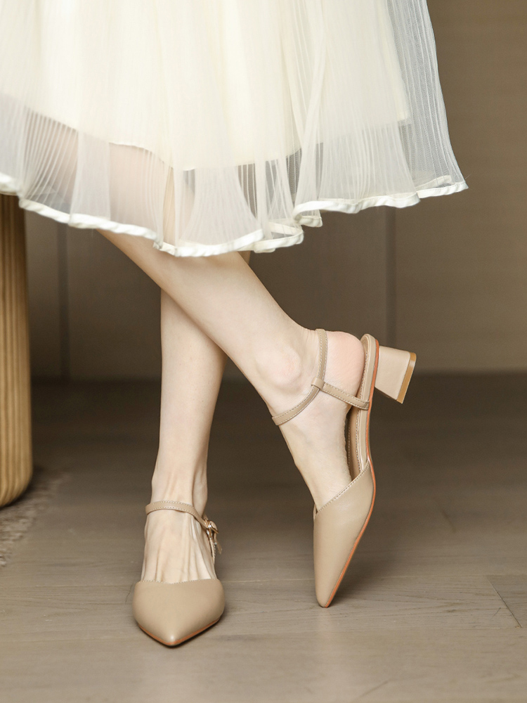 Summer Baotou Backless Sandals for Women - 3CM Chunky Heel, Minimalist Nude One-Strap Design, Retro 2025 Style Summer Baotou Backless Sandals for Women - 3CM Chunky Heel, Minimalist Nude One-Strap Design, Retro 2025 Style