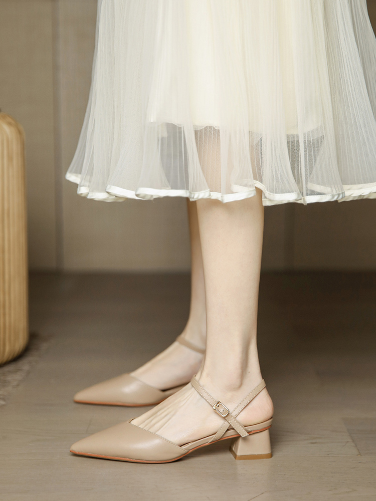 Summer Baotou Backless Sandals for Women - 3CM Chunky Heel, Minimalist Nude One-Strap Design, Retro 2025 Style Summer Baotou Backless Sandals for Women - 3CM Chunky Heel, Minimalist Nude One-Strap Design, Retro 2025 Style