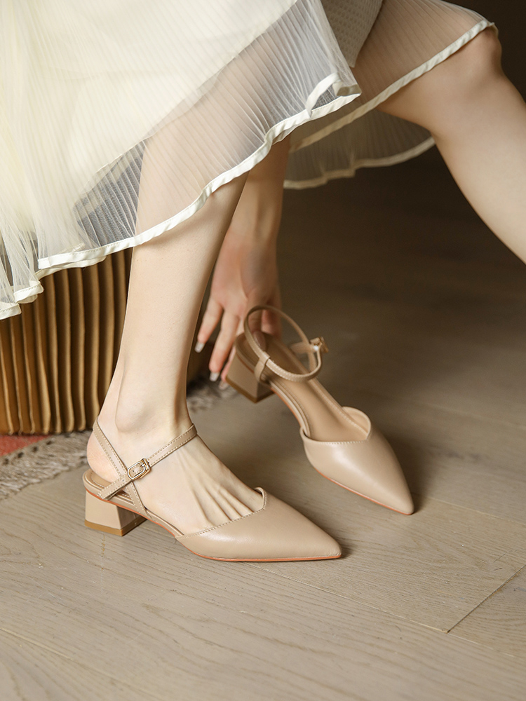 Summer Baotou Backless Sandals for Women - 3CM Chunky Heel, Minimalist Nude One-Strap Design, Retro 2025 Style