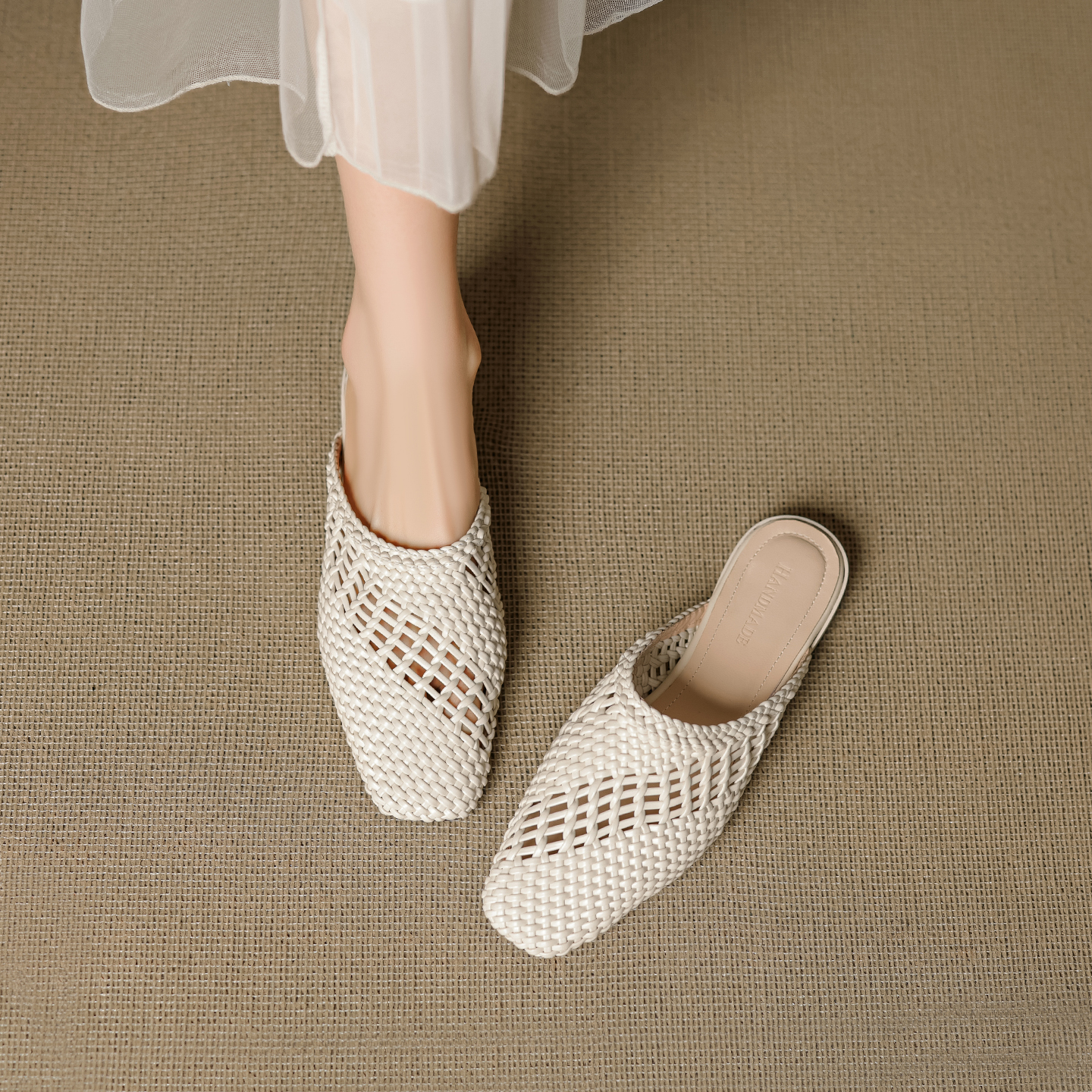 Summer Carnival Woven Hollow-Out Toe Half-Drag Flat Mules for Water Play - Trendy Cool Slippers for Beach and Pool Days Summer Carnival Woven Hollow-Out Toe Half-Drag Flat Mules for Water Play - Trendy Cool Slippers for Beach and Pool Days