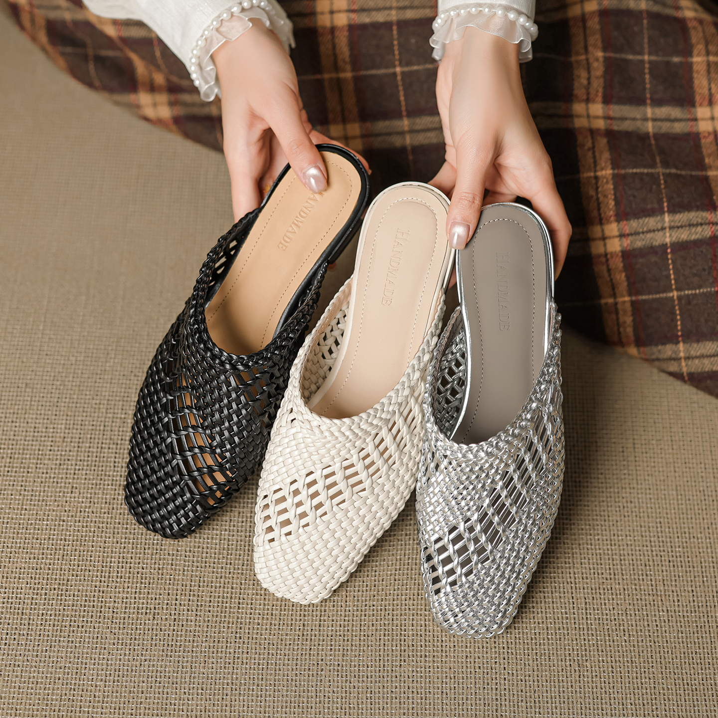 Summer Carnival Woven Hollow-Out Toe Half-Drag Flat Mules for Water Play - Trendy Cool Slippers for Beach and Pool Days Summer Carnival Woven Hollow-Out Toe Half-Drag Flat Mules for Water Play - Trendy Cool Slippers for Beach and Pool Days