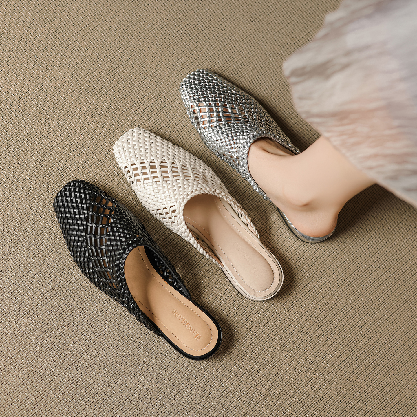 Summer Carnival Woven Hollow-Out Toe Half-Drag Flat Mules for Water Play - Trendy Cool Slippers for Beach and Pool Days