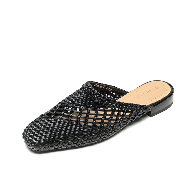 Summer Carnival Woven Hollow-Out Toe Half-Drag Flat Mules for Water Play - Trendy Cool Slippers for Beach and Pool Days