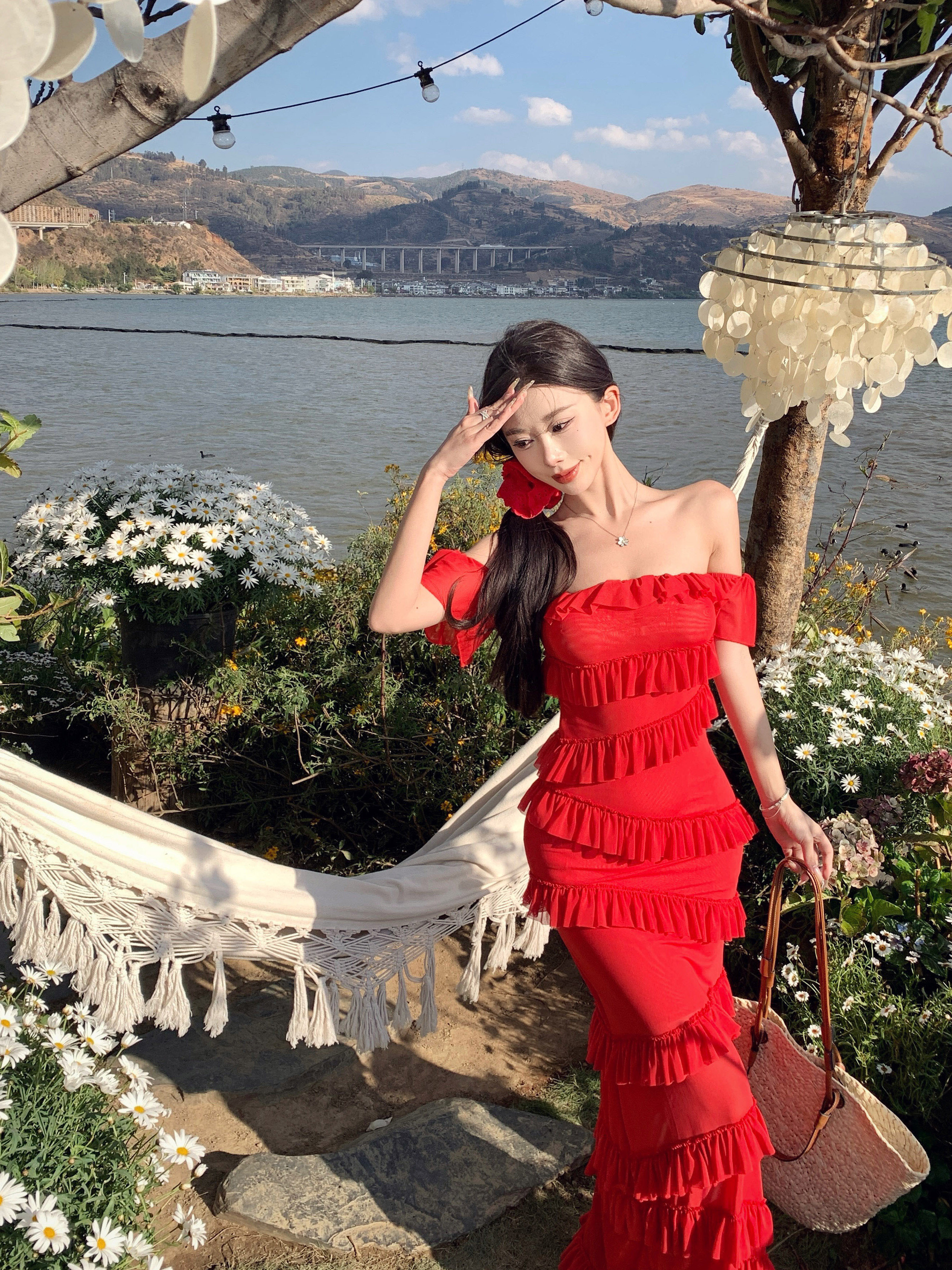 Summer Dopamine Red Strapless Bodycon Dress with Irregular Ruffles and Long Skirt – Sexy Thailand Sanya Style Summer Dopamine Red Strapless Bodycon Dress with Irregular Ruffles and Long Skirt – Sexy Thailand Sanya Style