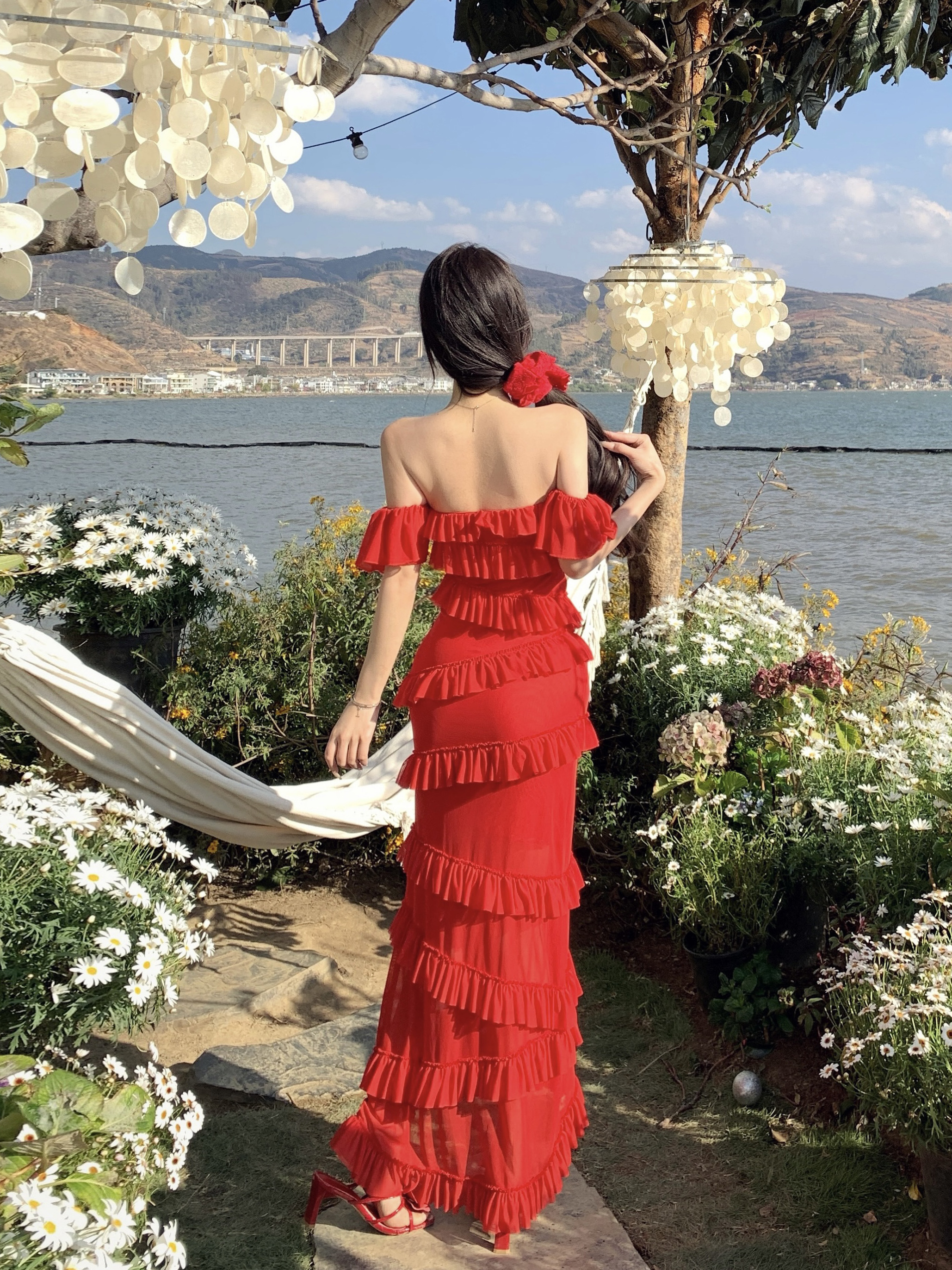 Summer Dopamine Red Strapless Bodycon Dress with Irregular Ruffles and Long Skirt – Sexy Thailand Sanya Style Summer Dopamine Red Strapless Bodycon Dress with Irregular Ruffles and Long Skirt – Sexy Thailand Sanya Style