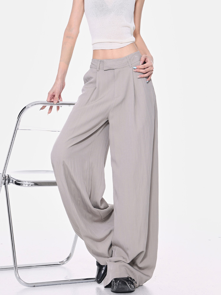 Summer Gray Ultra-Soft Tencel Casual Pants for Women, Loose Slim Wide-Leg Style, Trendy Everyday Fashion Summer Gray Ultra-Soft Tencel Casual Pants for Women, Loose Slim Wide-Leg Style, Trendy Everyday Fashion