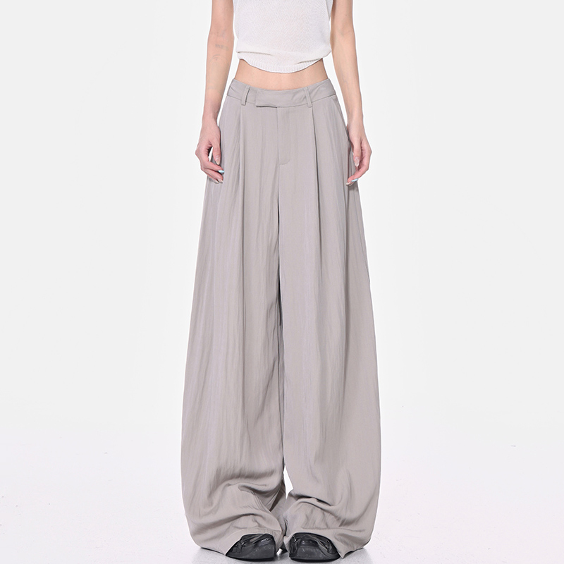 Summer Gray Ultra-Soft Tencel Casual Pants for Women, Loose Slim Wide-Leg Style, Trendy Everyday Fashion