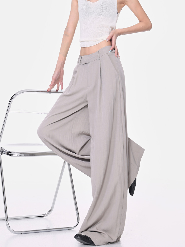 Summer Gray Ultra-Soft Tencel Casual Pants for Women, Loose Slim Wide-Leg Style, Trendy Everyday Fashion