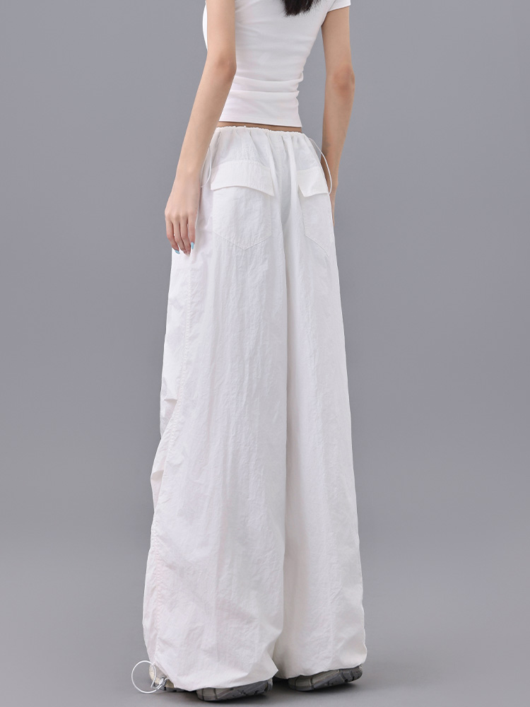 Summer High Waist Pleated Drawstring Cargo Pants for Women - Breathable Wide Leg Cuffed Dance Pants in American Street Style Summer High Waist Pleated Drawstring Cargo Pants for Women - Breathable Wide Leg Cuffed Dance Pants in American Street Style