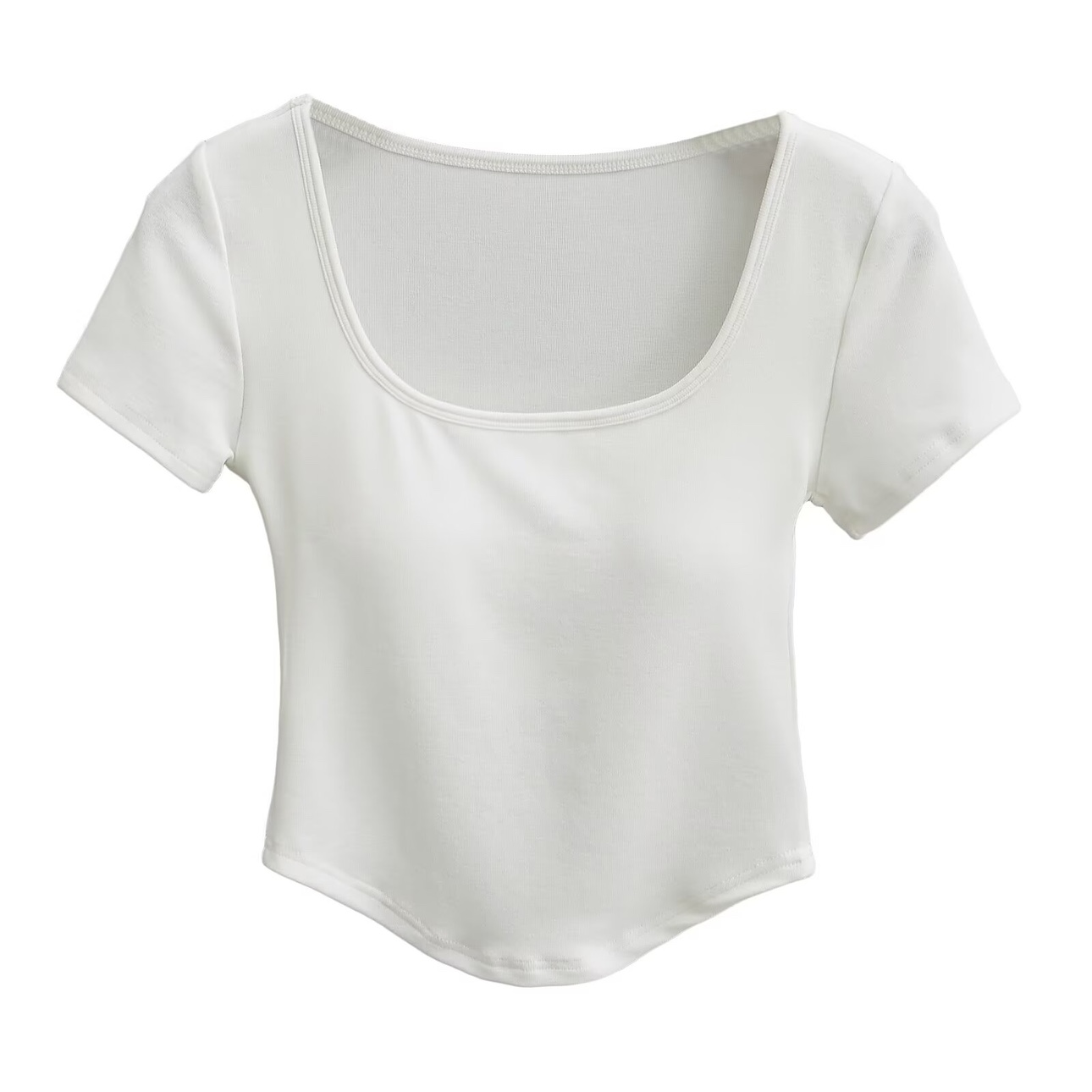 Summer Kpop Jazz Style Slim Fit Padded Ribbed Cotton U-Neck Short Sleeve T-Shirt for Women Summer Kpop Jazz Style Slim Fit Padded Ribbed Cotton U-Neck Short Sleeve T-Shirt for Women