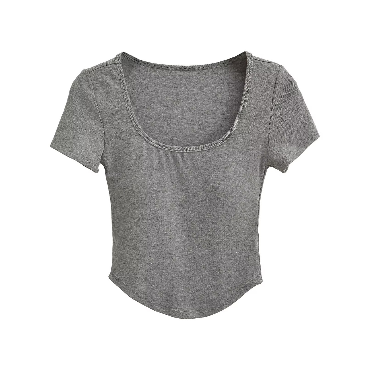 Summer Kpop Jazz Style Slim Fit Padded Ribbed Cotton U-Neck Short Sleeve T-Shirt for Women Summer Kpop Jazz Style Slim Fit Padded Ribbed Cotton U-Neck Short Sleeve T-Shirt for Women