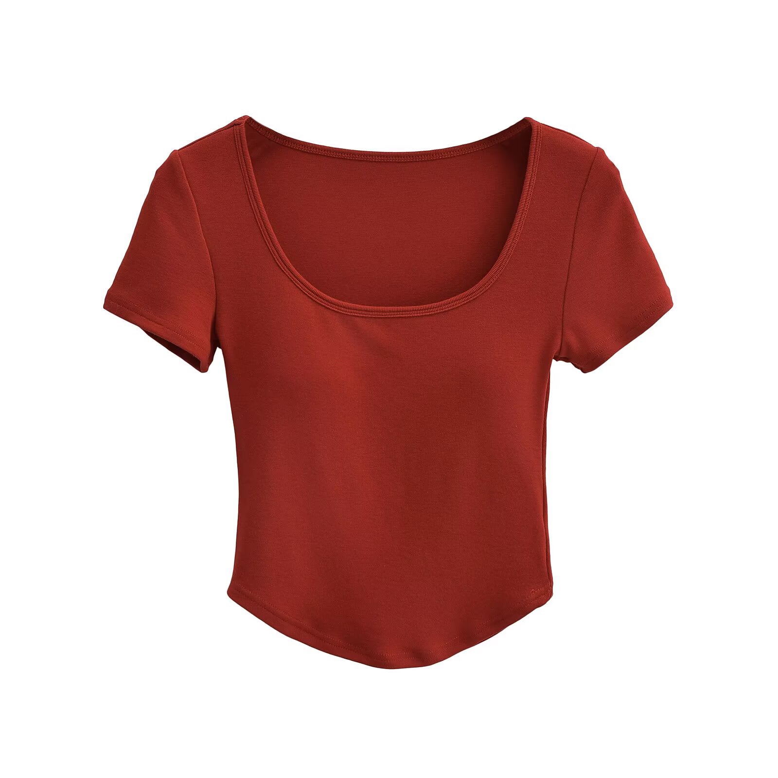 Summer Kpop Jazz Style Slim Fit Padded Ribbed Cotton U-Neck Short Sleeve T-Shirt for Women Summer Kpop Jazz Style Slim Fit Padded Ribbed Cotton U-Neck Short Sleeve T-Shirt for Women