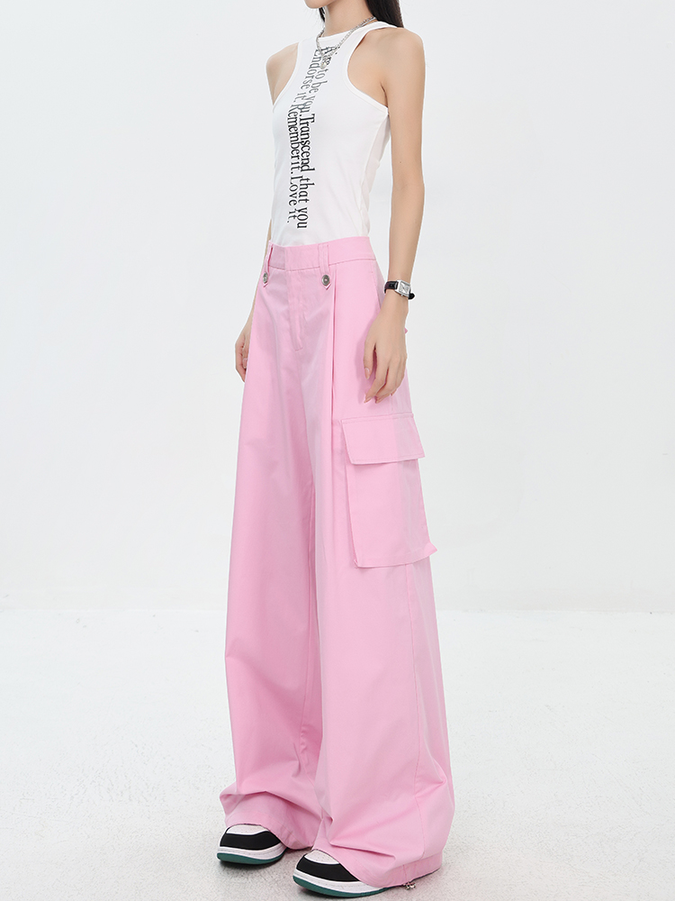 Summer New American Dopamine Color Work Pants for Women - High Waist Straight Wide Leg Casual Trousers, Perfect for Summer Style