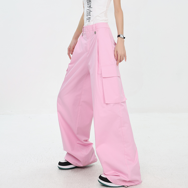 Summer New American Dopamine Color Work Pants for Women - High Waist Straight Wide Leg Casual Trousers, Perfect for Summer Style