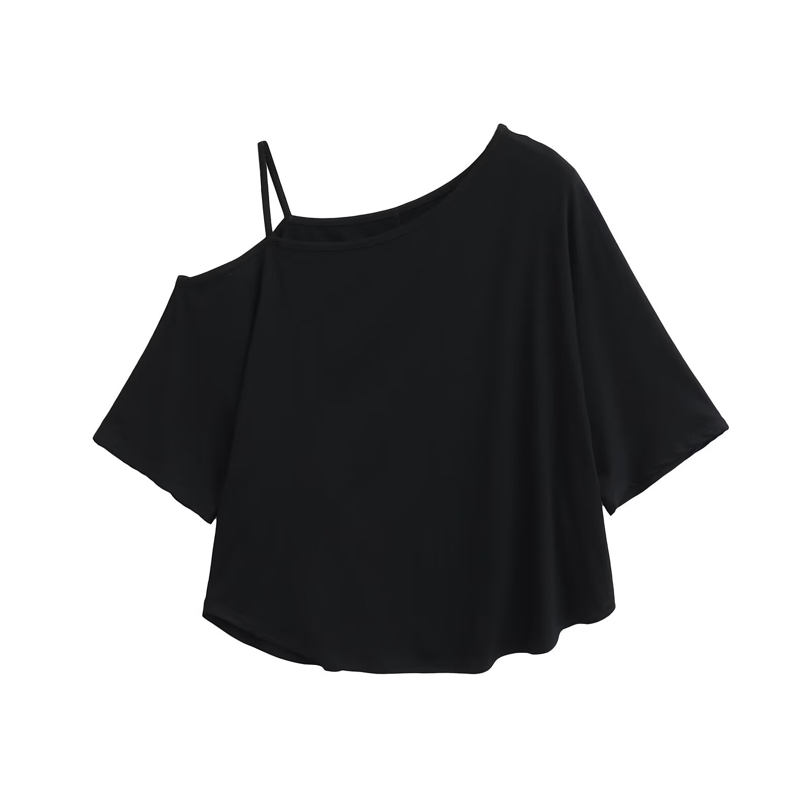 Summer Off-Shoulder K-Pop Jazz T-Shirt for Women - Loose Fit, Curved Hem, Short Sleeve, Thin Design Summer Off-Shoulder K-Pop Jazz T-Shirt for Women - Loose Fit, Curved Hem, Short Sleeve, Thin Design