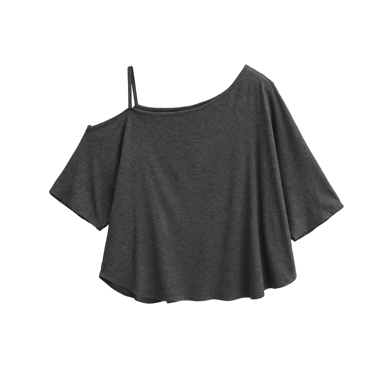 Summer Off-Shoulder K-Pop Jazz T-Shirt for Women - Loose Fit, Curved Hem, Short Sleeve, Thin Design Summer Off-Shoulder K-Pop Jazz T-Shirt for Women - Loose Fit, Curved Hem, Short Sleeve, Thin Design