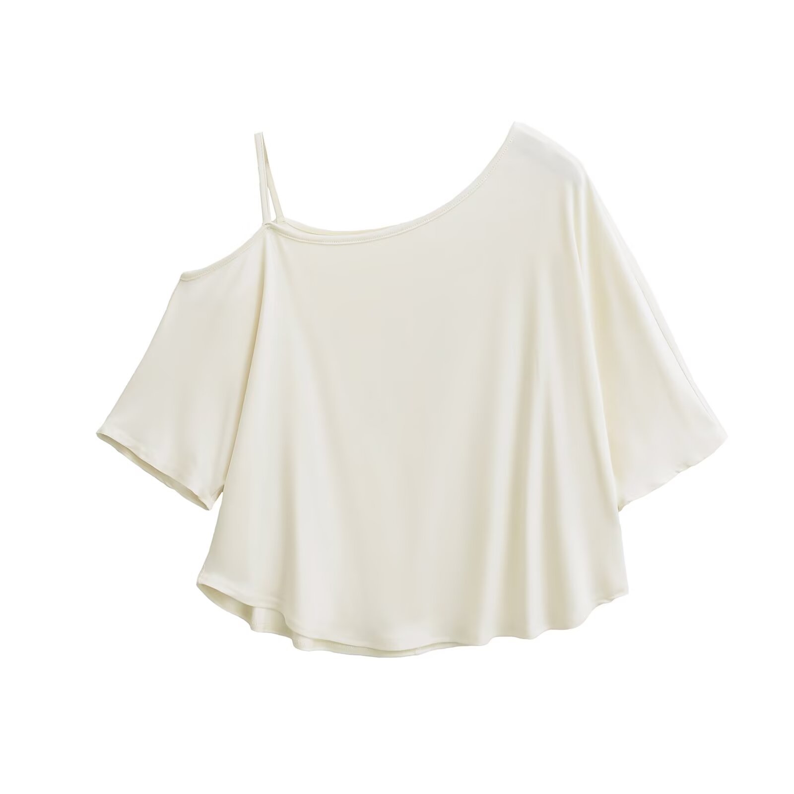 Summer Off-Shoulder K-Pop Jazz T-Shirt for Women - Loose Fit, Curved Hem, Short Sleeve, Thin Design Summer Off-Shoulder K-Pop Jazz T-Shirt for Women - Loose Fit, Curved Hem, Short Sleeve, Thin Design