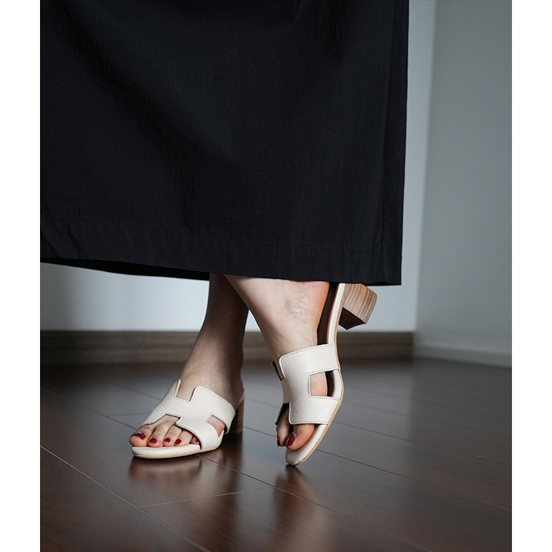 Summer Open-Toe H-Shaped Sandals for Women - Chunky Mid-Heel Vacation Style Footwear