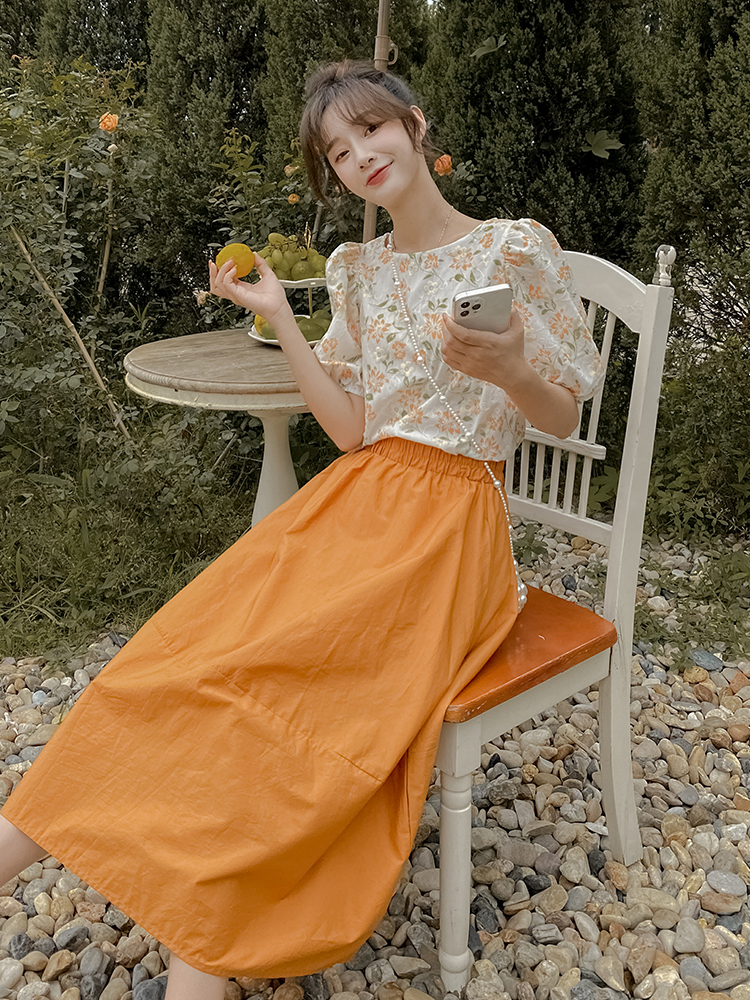Summer Orange Floral Two-Piece Skirt Set for Women - Trendy OOTD Outfit, Unique & Beautiful, Perfect for 2025 Style