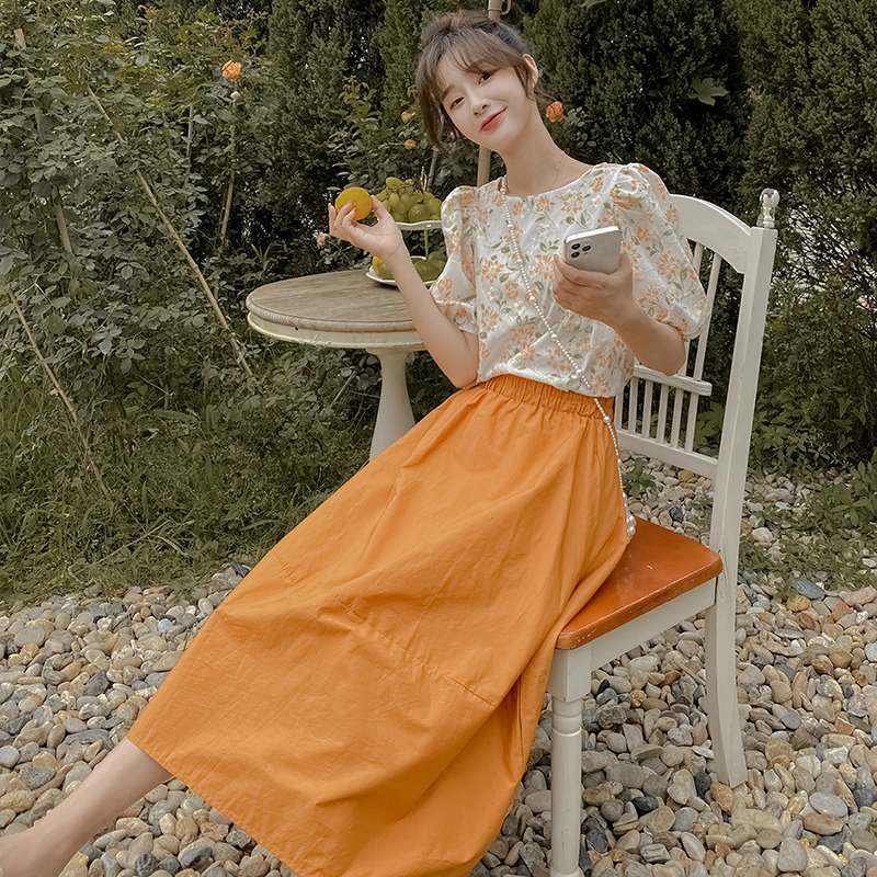 Summer Orange Floral Two-Piece Skirt Set for Women - Trendy OOTD Outfit, Unique & Beautiful, Perfect for 2025 Style