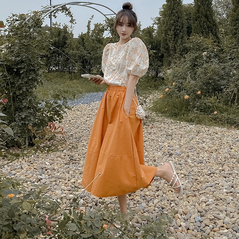 Summer Orange Floral Two-Piece Skirt Set for Women - Trendy OOTD Outfit, Unique & Beautiful, Perfect for 2025 Style Summer Orange Floral Two-Piece Skirt Set for Women - Trendy OOTD Outfit, Unique & Beautiful, Perfect for 2025 Style
