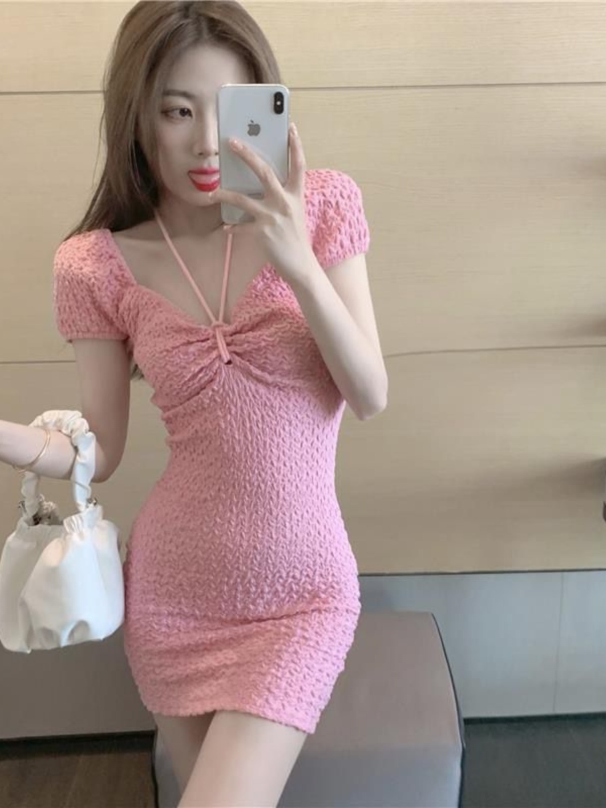 Summer Pink Bodycon Mini Dress - Sexy Waist-Cinching Spaghetti Strap Style with Chest-Revealing Design for Women Summer Pink Bodycon Mini Dress - Sexy Waist-Cinching Spaghetti Strap Style with Chest-Revealing Design for Women