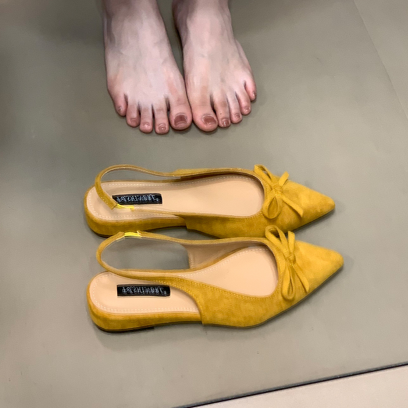 Summer Pointed Toe Bow Tie Closed-Toe Sandals for Women - French Style Elegant Flats in Fairy Aesthetic