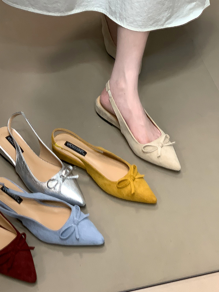 Summer Pointed Toe Bow Tie Closed-Toe Sandals for Women - French Style Elegant Flats in Fairy Aesthetic
