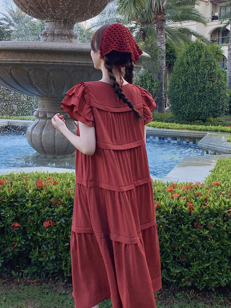 Summer Red Dress for Women with Unique Flying Sleeves, Cake Long Skirt, and Relaxed Fit - Perfect for a Chic, Effortless Look Summer Red Dress for Women with Unique Flying Sleeves, Cake Long Skirt, and Relaxed Fit - Perfect for a Chic, Effortless Look