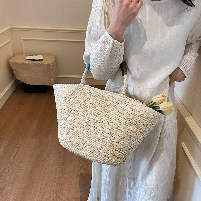 Summer Straw Woven Tote Bag for Women - Large Capacity Vegetable Basket for Beach Vacation - 2025 Fashion Essential