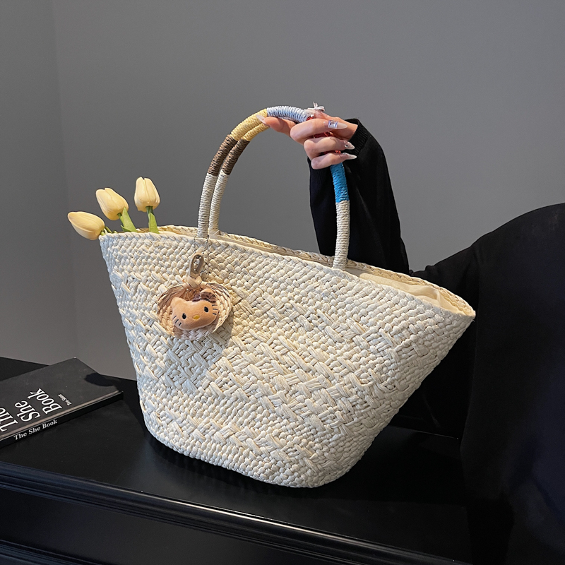 Summer Straw Woven Tote Bag for Women - Large Capacity Vegetable Basket for Beach Vacation - 2025 Fashion Essential