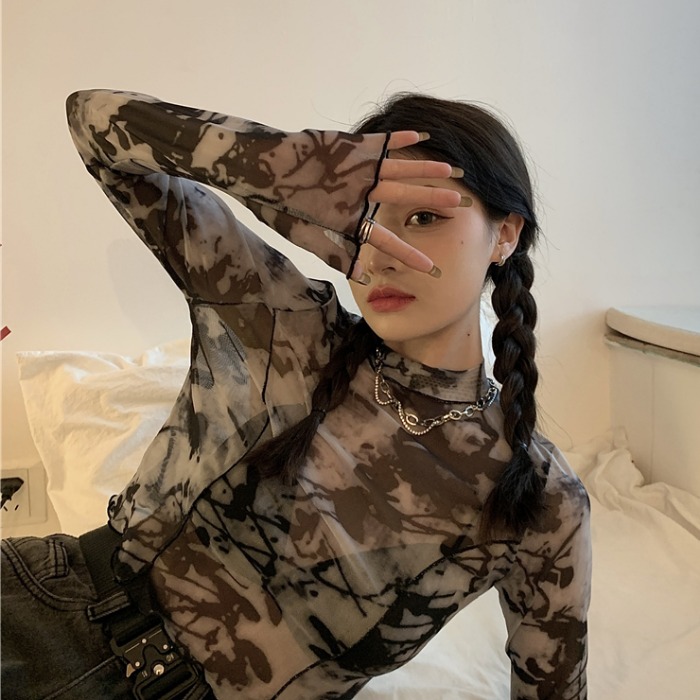 Summer Tie-Dye Chiffon Sheer Top for Women - Lightweight Mesh Layer, Perfect for Jazz Dance and Spicy Style