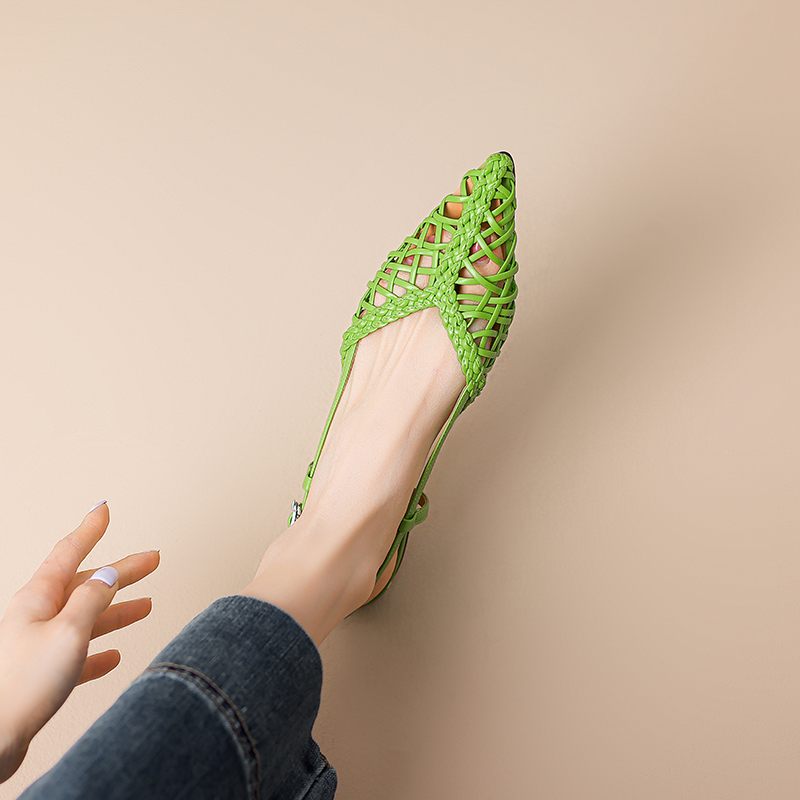 Summer Vibe Multi-Color Flat Sandals for Women - French Pointed Woven Hollow One-Strap Design