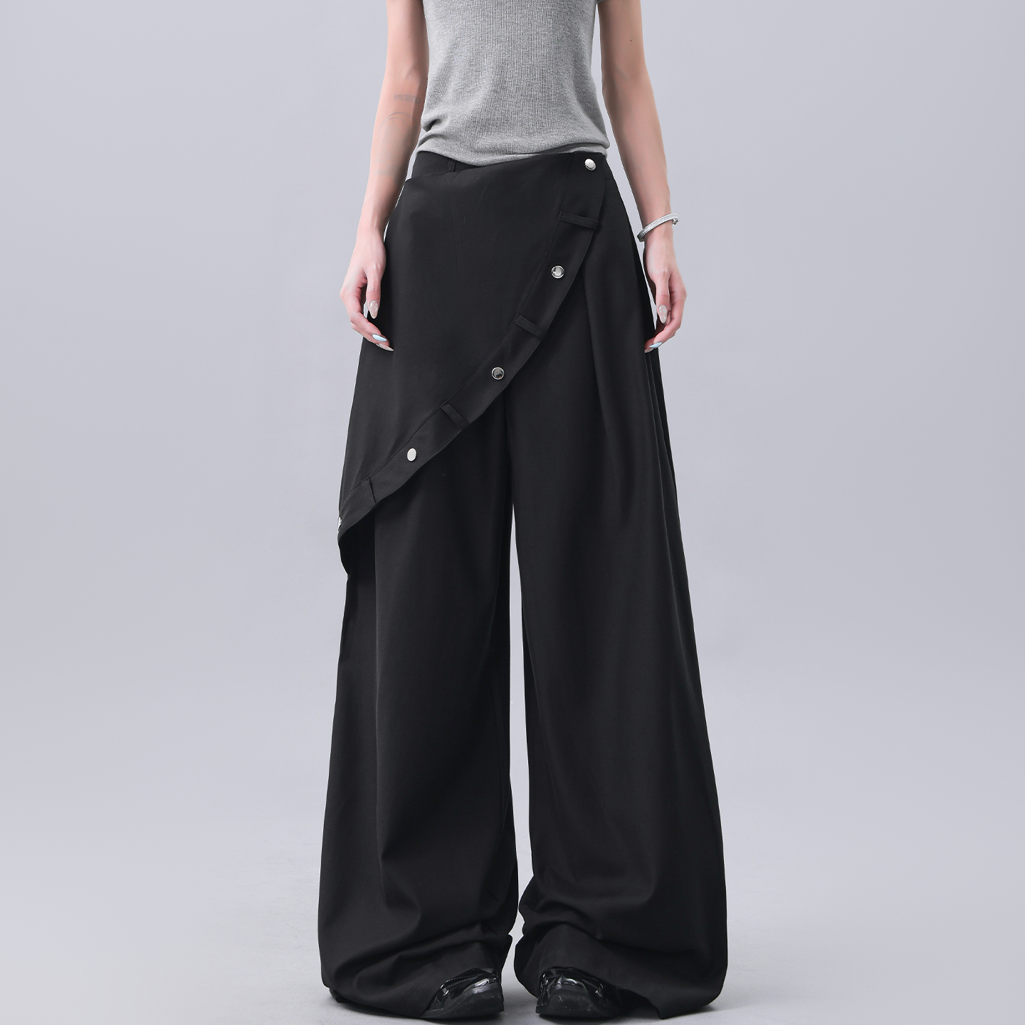 Summer White Faux Two-Piece Wide-Leg Suit Pants - Loose Slimming Draped Floor-Length Casual Trousers for Effortless Style Summer White Faux Two-Piece Wide-Leg Suit Pants - Loose Slimming Draped Floor-Length Casual Trousers for Effortless Style