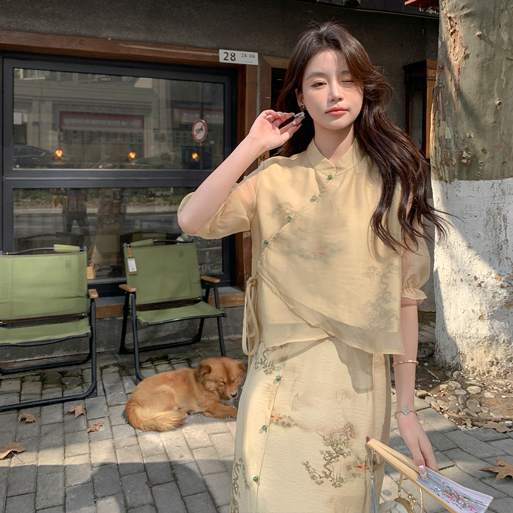 Summer Yellow Chinese-Style Qipao Dress for Women - Unique Long Skirt Set, Trendy National Wind Design