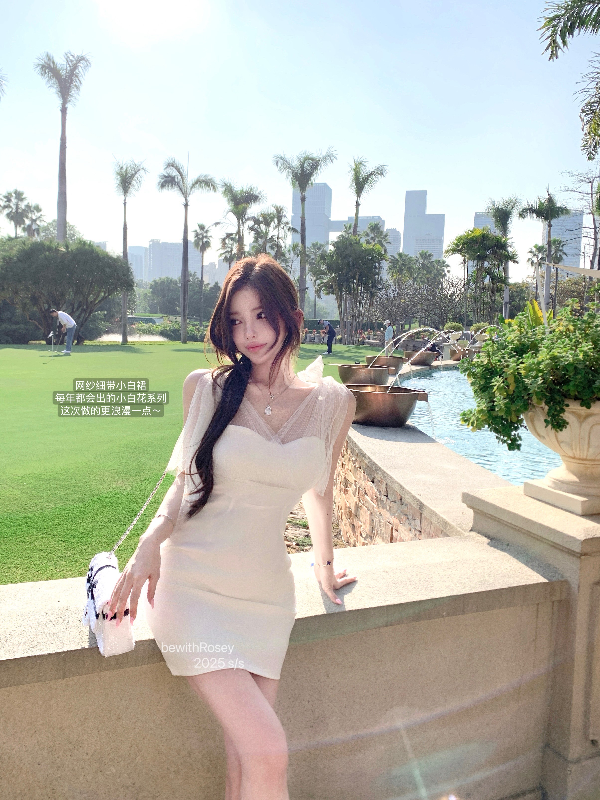 Super Fairy Mesh Splicing Strapless Dress with Bow Tie and Jasmine White Flower Design â€“ Y2K Slim Fit Fashion