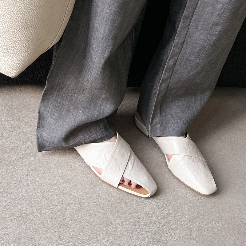 Super Soft Lambskin Hollowed-Out Square-Toe Sandals for Women - Trendy Summer Outdoor Half-Slippers Super Soft Lambskin Hollowed-Out Square-Toe Sandals for Women - Trendy Summer Outdoor Half-Slippers