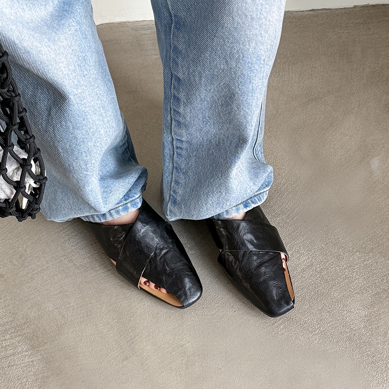 Super Soft Lambskin Hollowed-Out Square-Toe Sandals for Women - Trendy Summer Outdoor Half-Slippers Super Soft Lambskin Hollowed-Out Square-Toe Sandals for Women - Trendy Summer Outdoor Half-Slippers