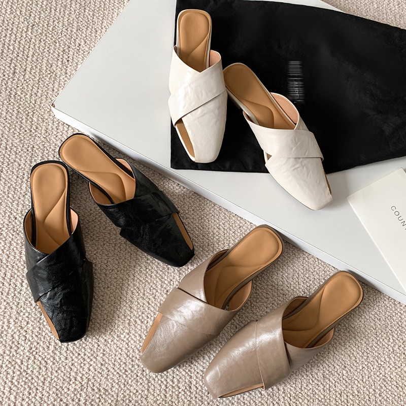 Super Soft Lambskin Hollowed-Out Square-Toe Sandals for Women - Trendy Summer Outdoor Half-Slippers Super Soft Lambskin Hollowed-Out Square-Toe Sandals for Women - Trendy Summer Outdoor Half-Slippers