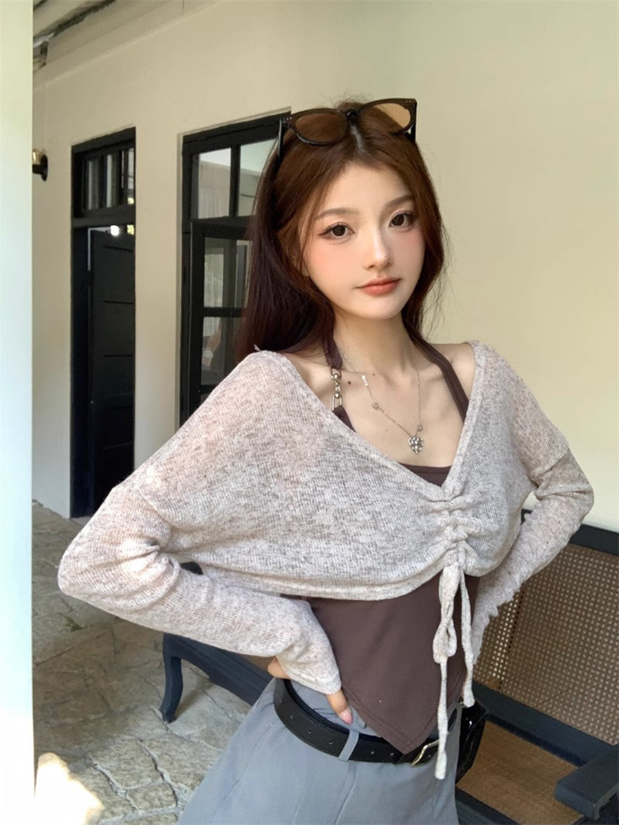 Sweet and Spicy American-Style Short Sleeve Dance Top for Women - Two-Piece Cardigan and Camisole Set for Jazz Dancing